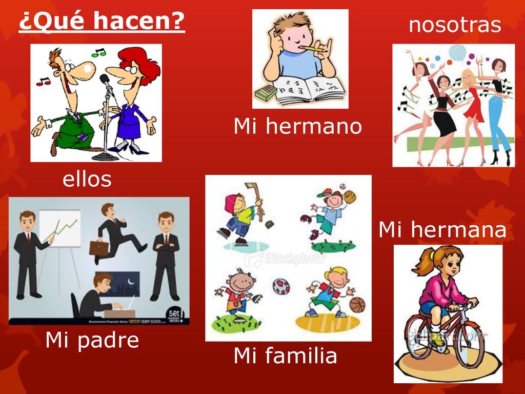 ¿Qué hacen nosotras Mi hermano ellos Mi hermana Mi padre Mi familia