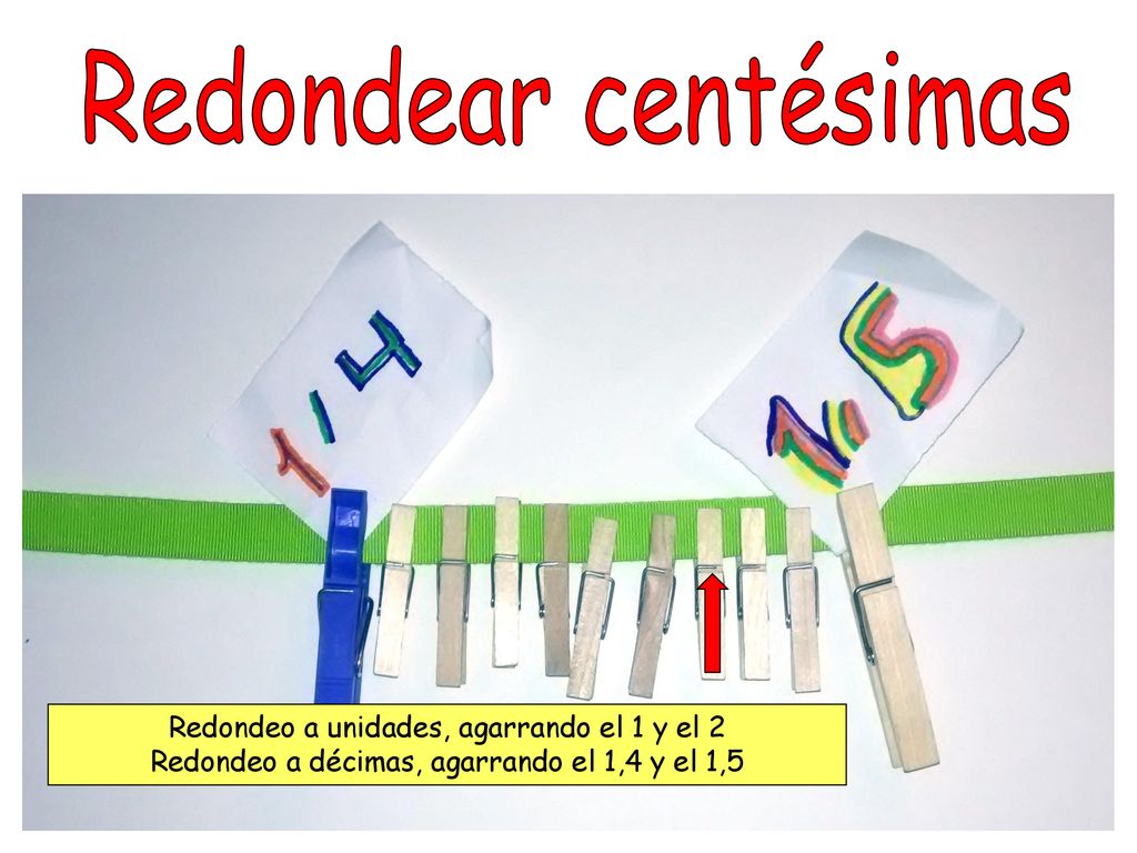 Redondear centésimas Redondeo a unidades, agarrando el 1 y el 2