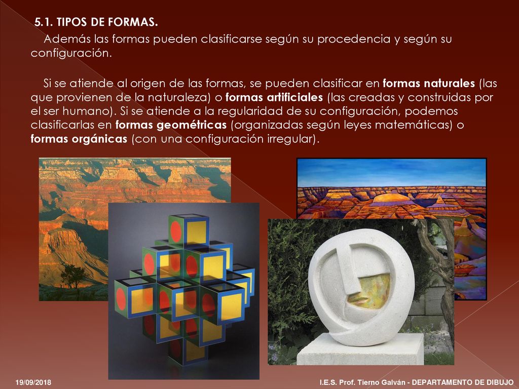 5.1. TIPOS DE FORMAS. Además las formas pueden clasificarse según su procedencia y según su configuración.