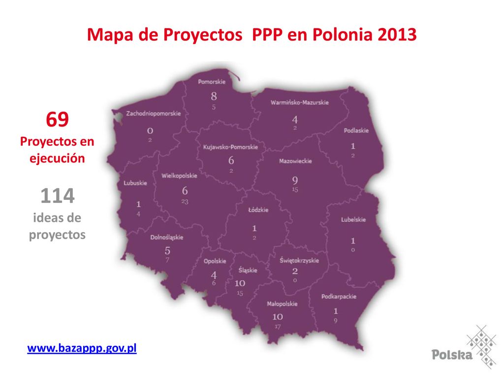 Mapa de Proyectos PPP en Polonia 2013 Proyectos en ejecución
