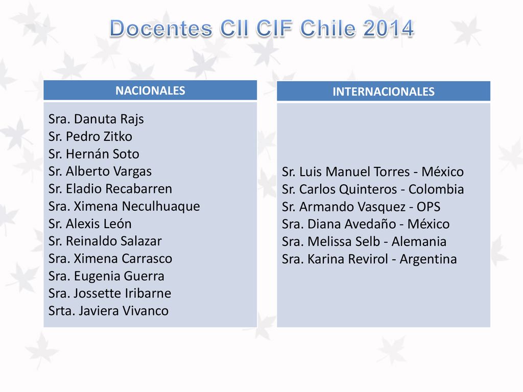 Docentes CII CIF Chile 2014 Sra. Danuta Rajs Sr. Pedro Zitko