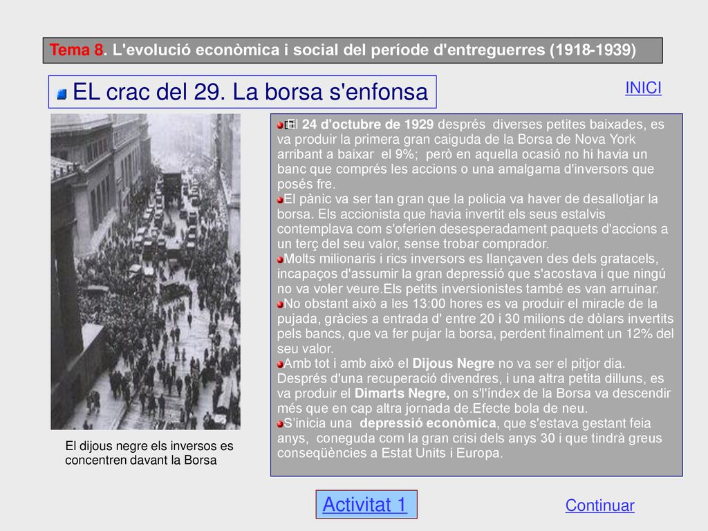 Tema 8. L evolució econòmica i social del període d entreguerres ( )