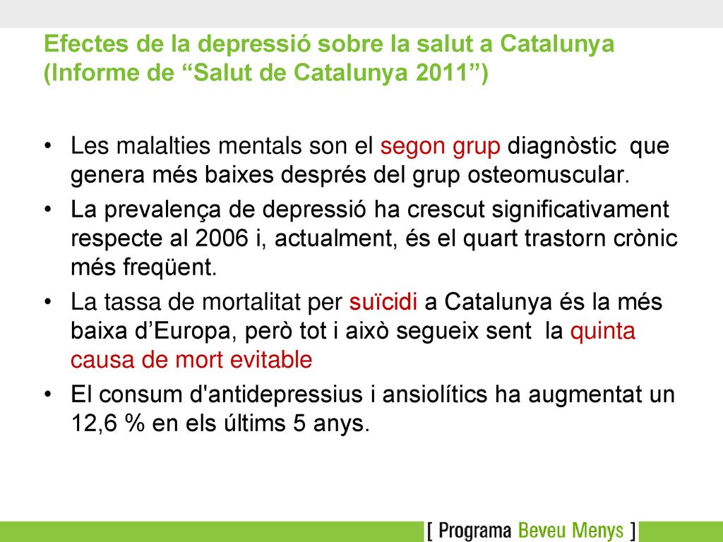 Efectes de la depressió sobre la salut a Catalunya (Informe de Salut de Catalunya 2011 )