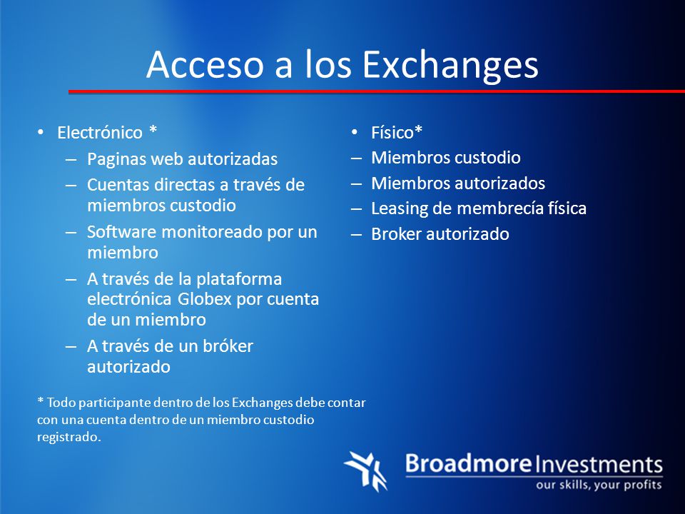 Acceso a los Exchanges Electrónico * Paginas web autorizadas