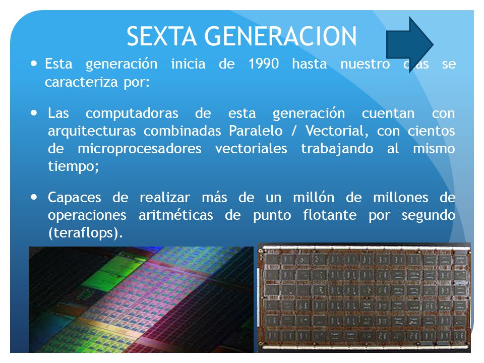 SEXTA GENERACION Esta generación inicia de 1990 hasta nuestro días se caracteriza por: