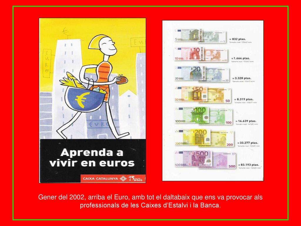Gener del 2002, arriba el Euro, amb tot el daltabaix que ens va provocar als professionals de les Caixes d’Estalvi i la Banca.