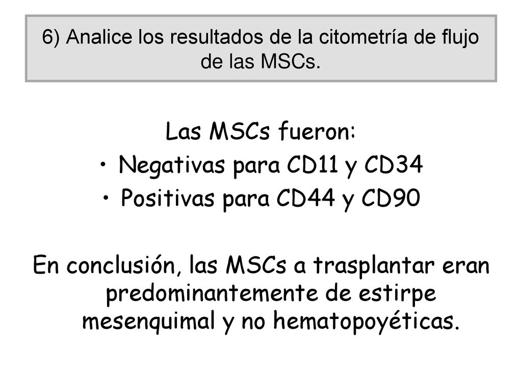 6) Analice los resultados de la citometría de flujo de las MSCs.