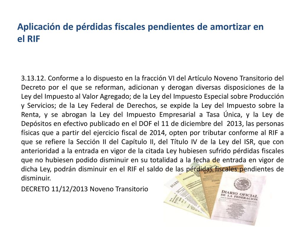 Aplicación de pérdidas fiscales pendientes de amortizar en el RIF