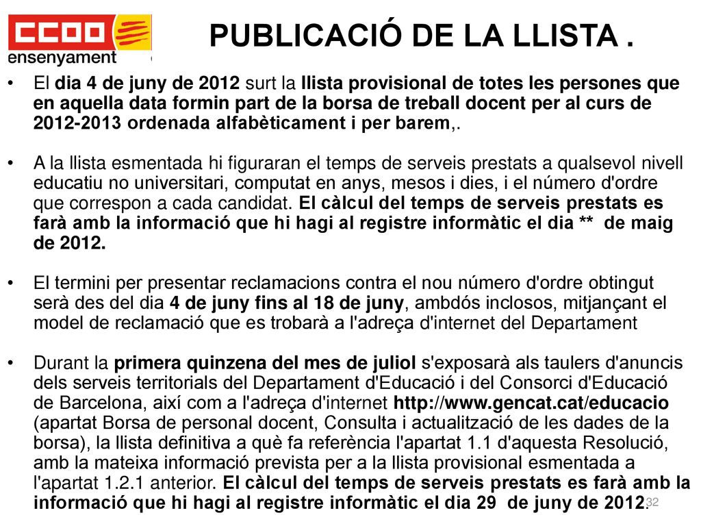 PUBLICACIÓ DE LA LLISTA .