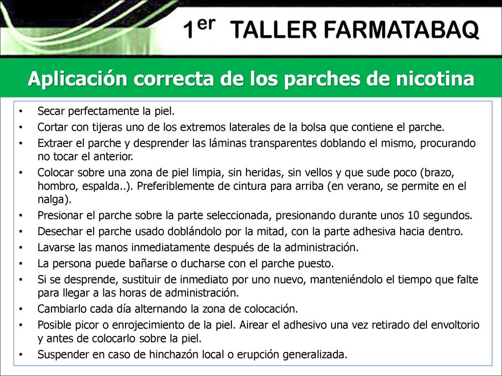 Aplicación correcta de los parches de nicotina