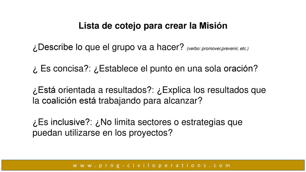 Lista de cotejo para crear la Misión