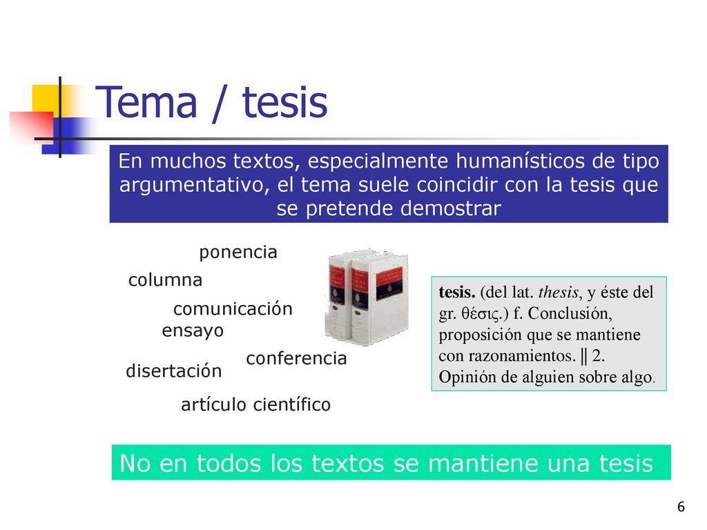 Tema / tesis No en todos los textos se mantiene una tesis