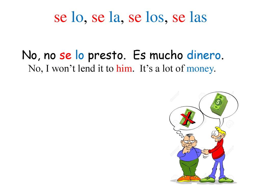 se lo, se la, se los, se las No, no se lo presto. Es mucho dinero.