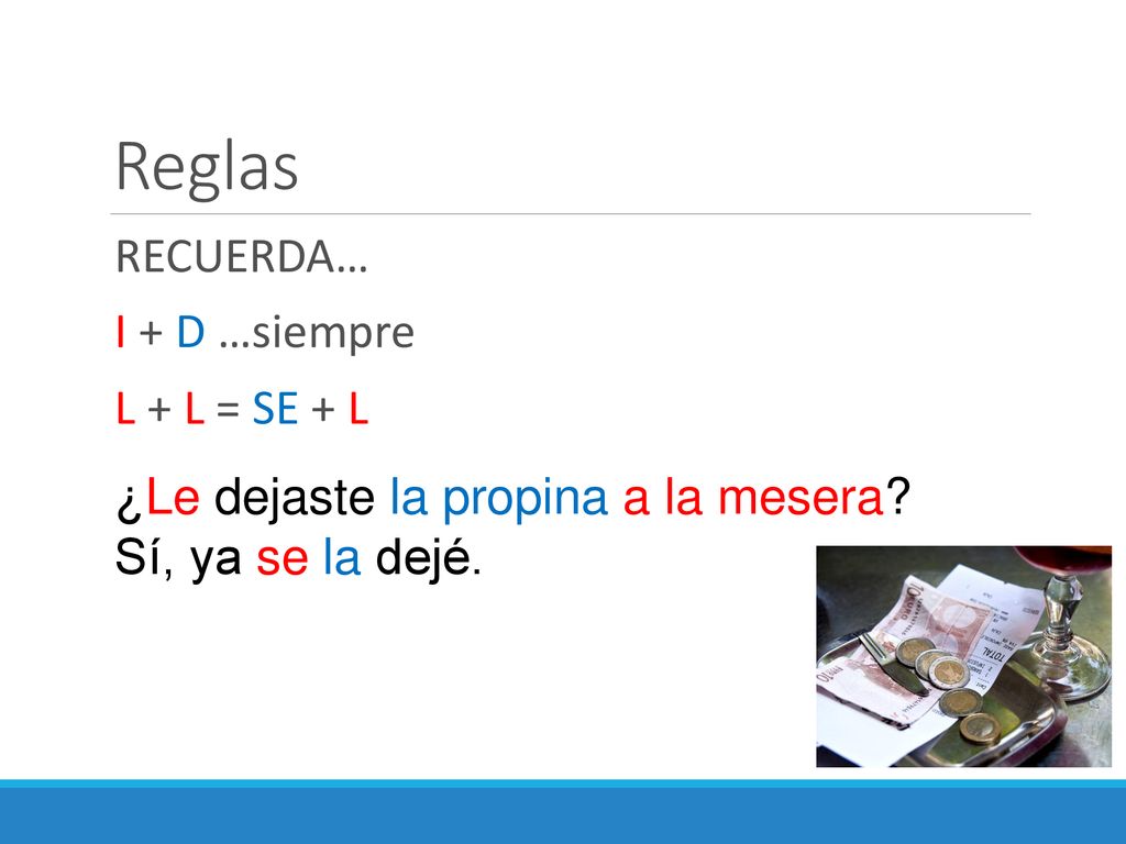 Reglas RECUERDA… I + D …siempre L + L = SE + L