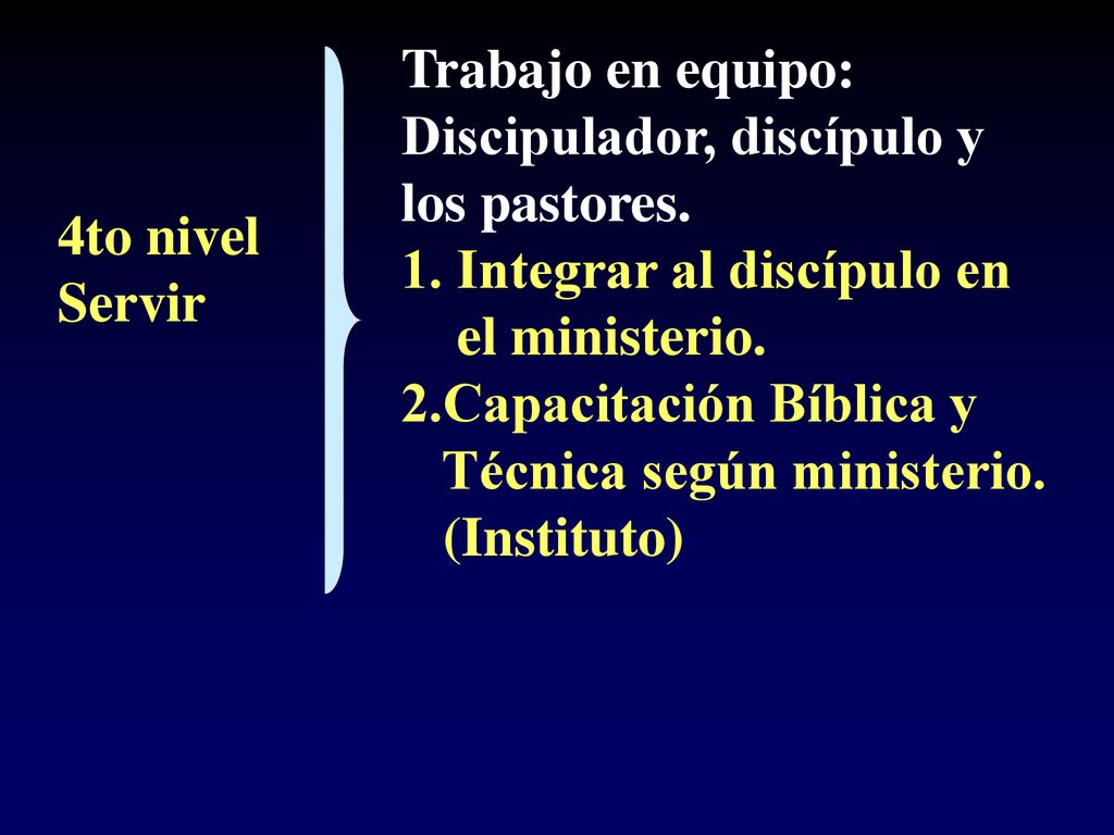 Trabajo en equipo: Discipulador, discípulo y. los pastores. 1. Integrar al discípulo en. el ministerio.