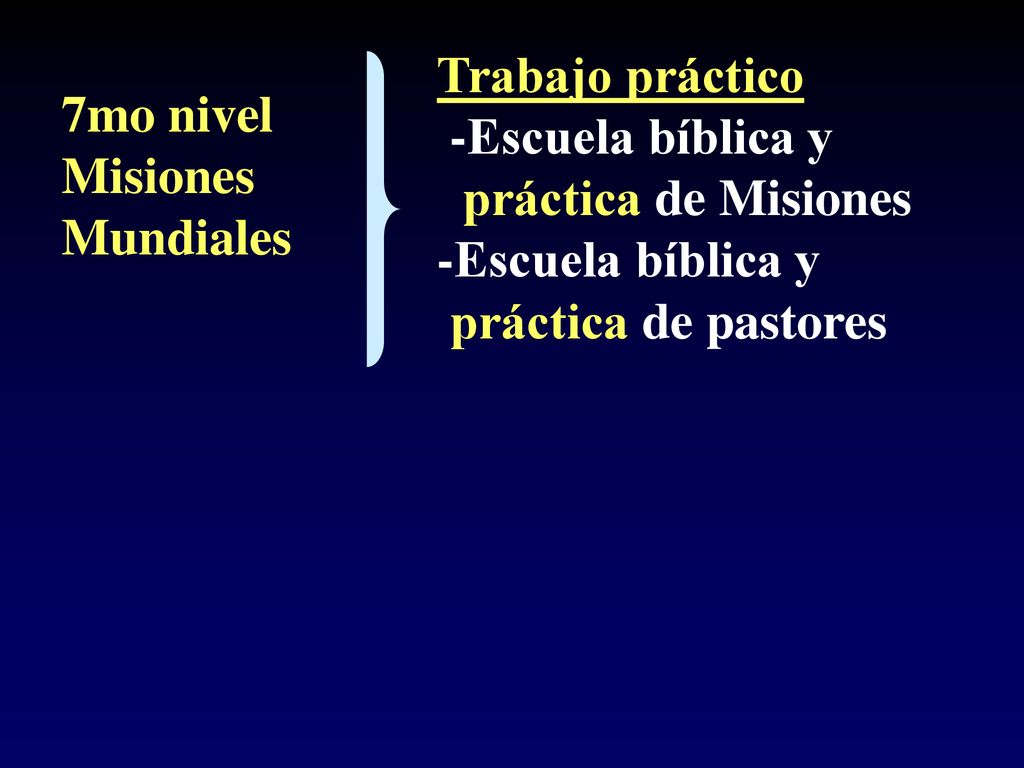 Trabajo práctico -Escuela bíblica y. práctica de Misiones. práctica de pastores. 7mo nivel. Misiones.