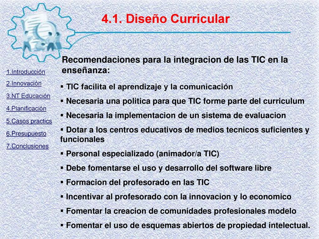 4.1. Diseño Curricular Recomendaciones para la integracion de las TIC en la enseñanza: 1.Introducción.