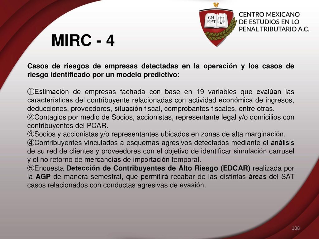 MIRC - 4 Casos de riesgos de empresas detectadas en la operación y los casos de riesgo identificado por un modelo predictivo: