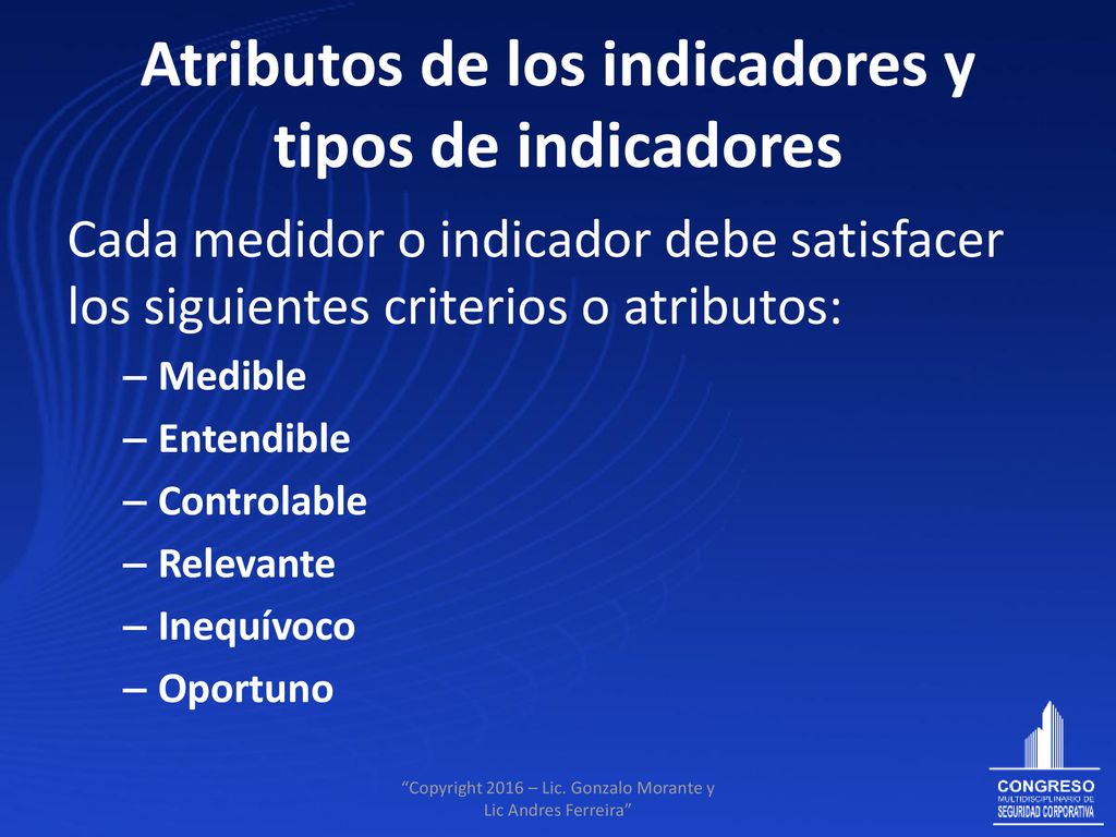Atributos de los indicadores y tipos de indicadores