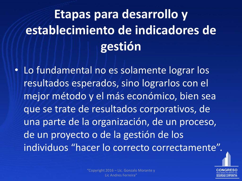Etapas para desarrollo y establecimiento de indicadores de gestión
