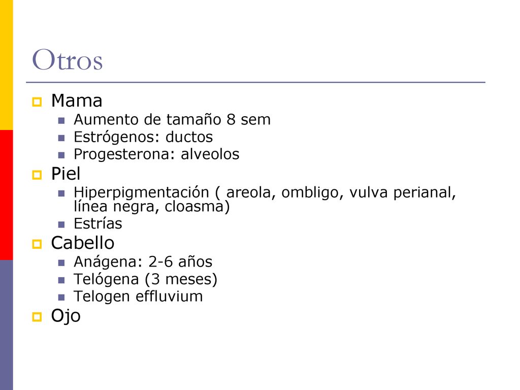 Otros Mama Piel Cabello Ojo Aumento de tamaño 8 sem Estrógenos: ductos