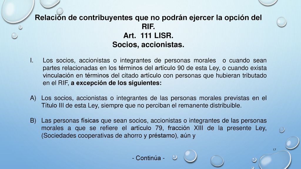 Relación de contribuyentes que no podrán ejercer la opción del RIF.