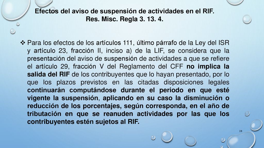 Efectos del aviso de suspensión de actividades en el RIF.