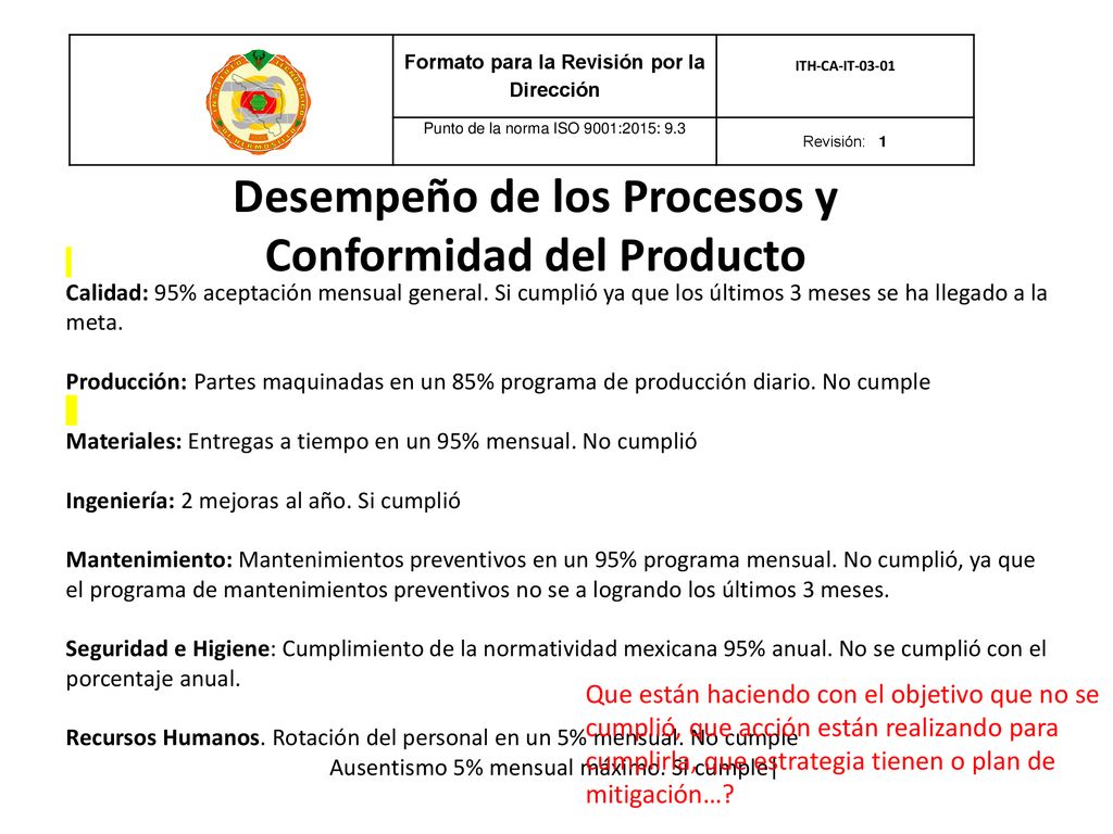 Desempeño de los Procesos y Conformidad del Producto