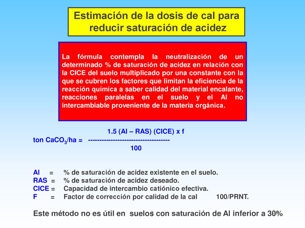 Estimación de la dosis de cal para reducir saturación de acidez