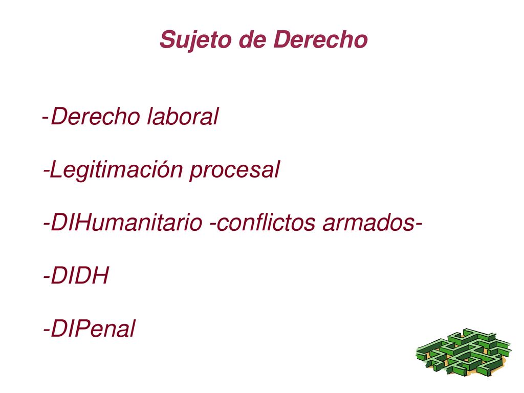Sujeto de Derecho -Derecho laboral. -Legitimación procesal. -DIHumanitario -conflictos armados- -DIDH.
