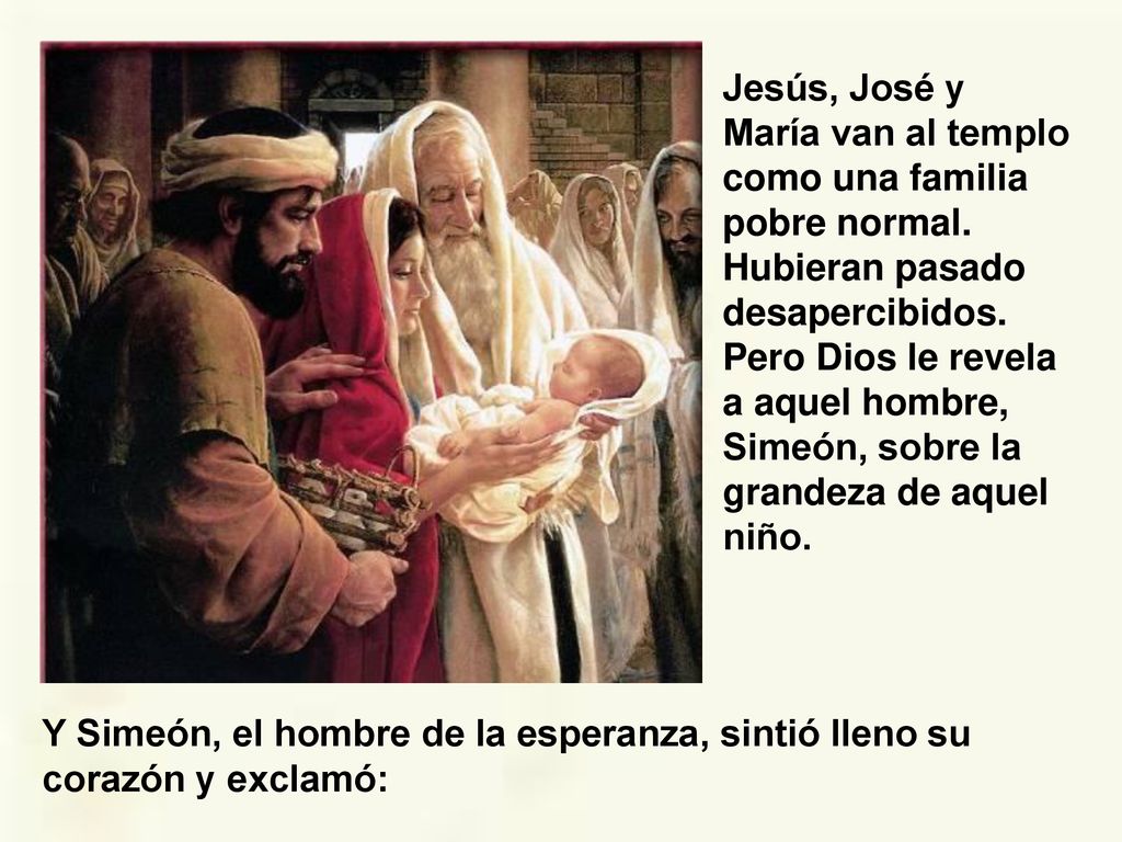 Jesús, José y María van al templo como una familia pobre normal