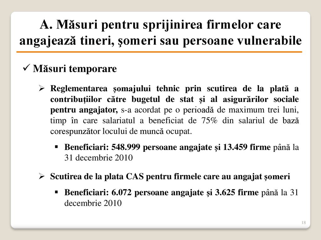 A. Măsuri pentru sprijinirea firmelor care angajează tineri, şomeri sau persoane vulnerabile
