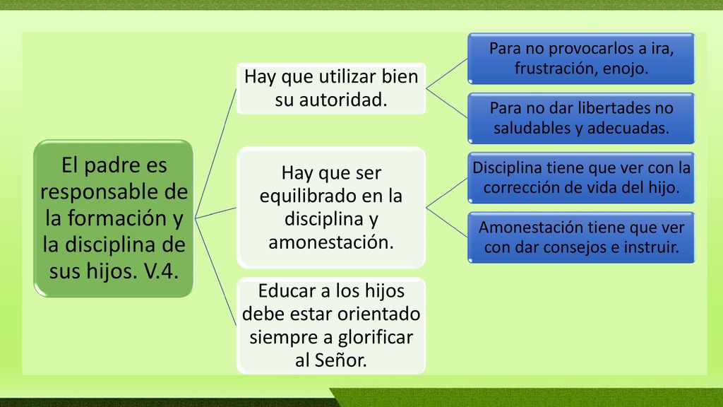 El padre es responsable de la formación y la disciplina de sus hijos. V.4.
