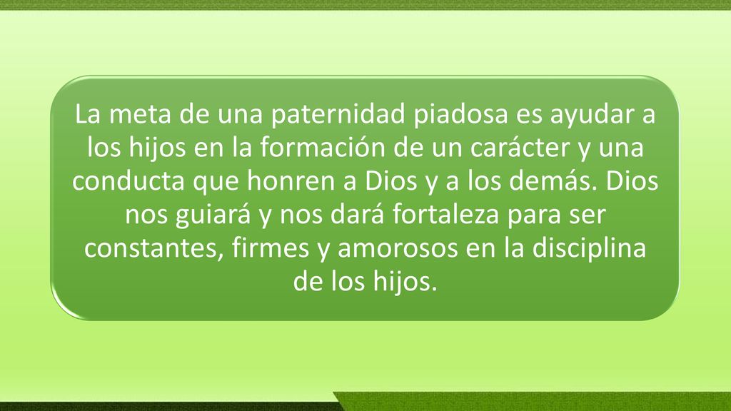 La meta de una paternidad piadosa es ayudar a los hijos en la formación de un carácter y una conducta que honren a Dios y a los demás.