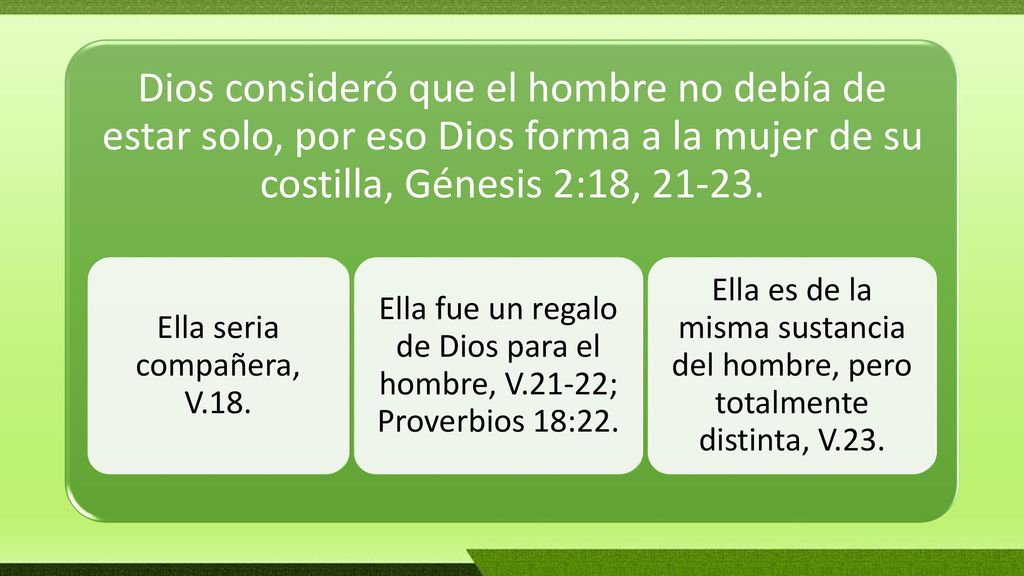 Ella fue un regalo de Dios para el hombre, V.21-22; Proverbios 18:22.