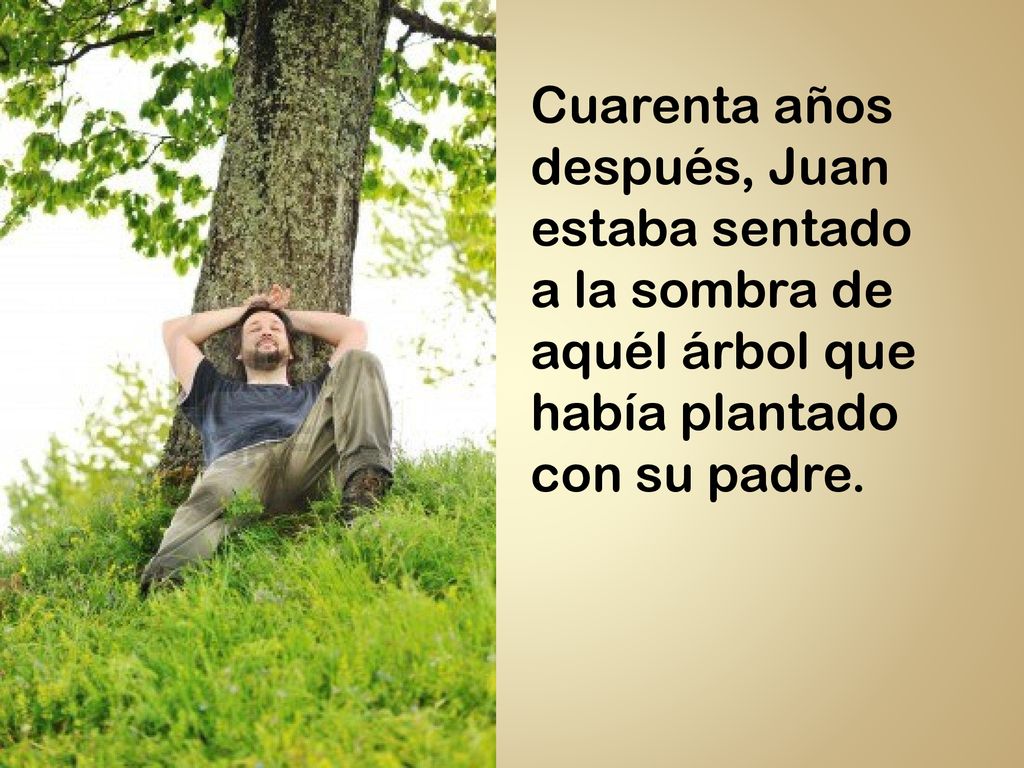 Cuarenta años después, Juan estaba sentado a la sombra de aquél árbol que había plantado con su padre.