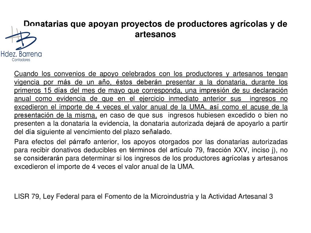 Donatarias que apoyan proyectos de productores agrícolas y de artesanos
