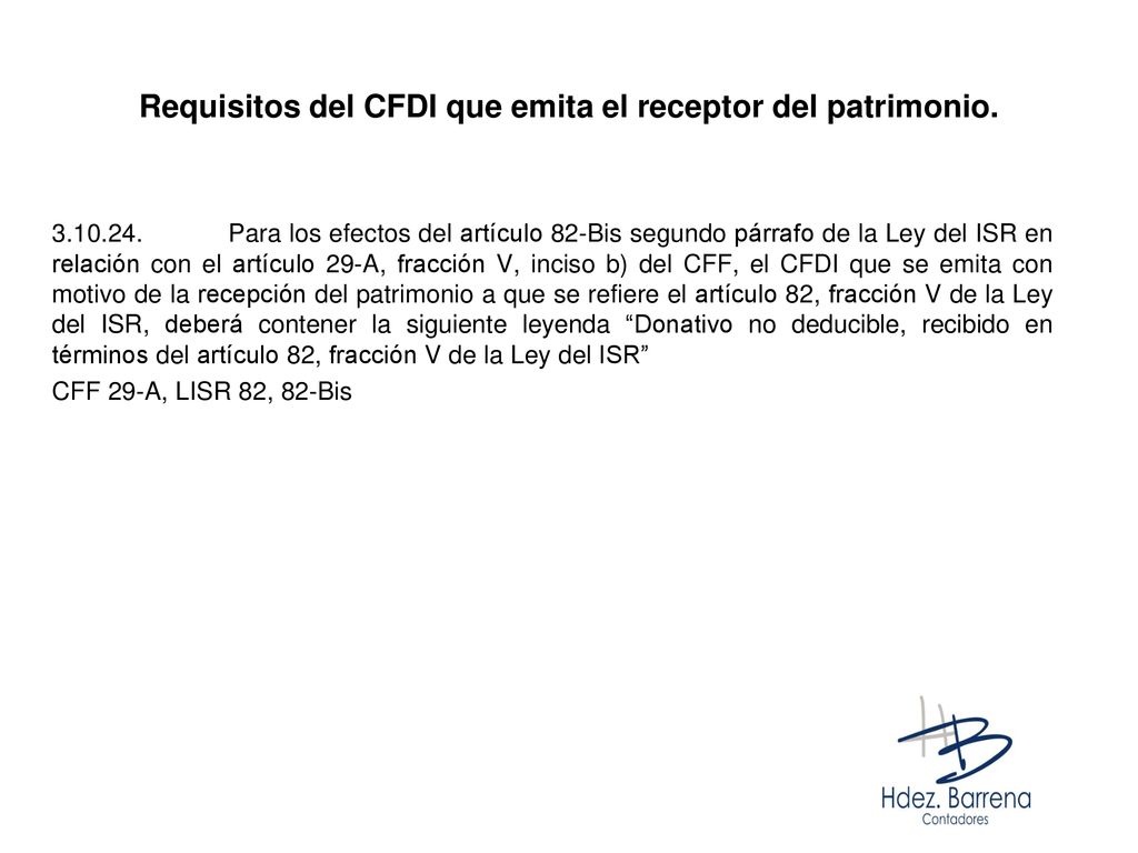 Requisitos del CFDI que emita el receptor del patrimonio.