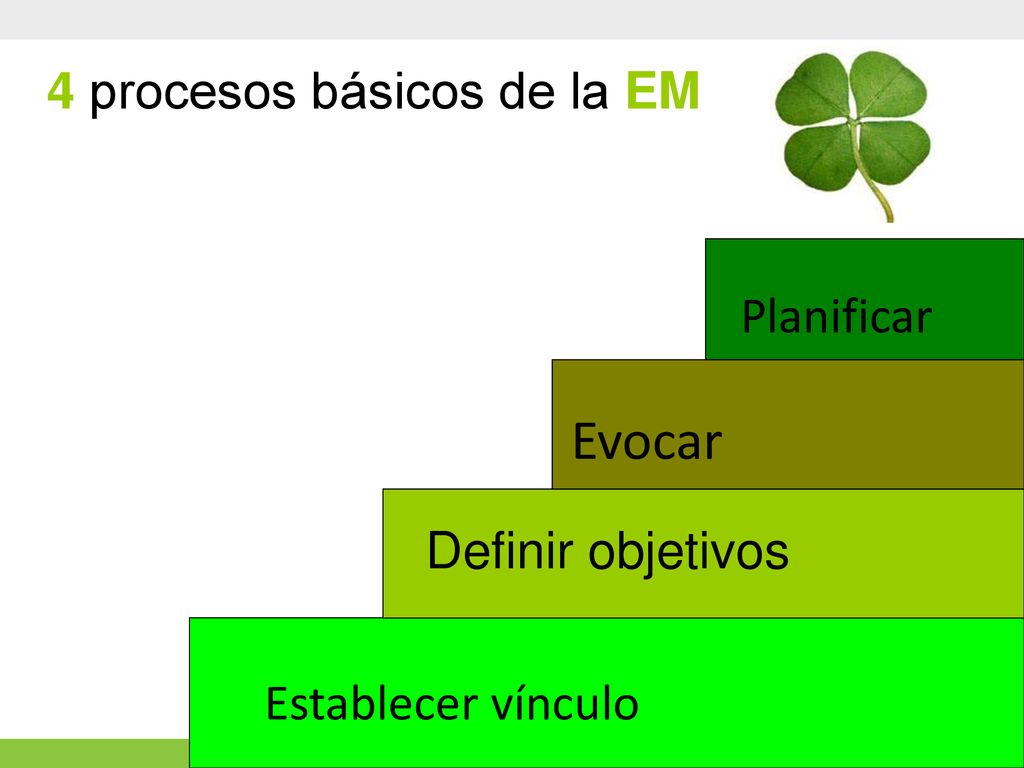 Evocar 4 procesos básicos de la EM Planificar Definir objetivos