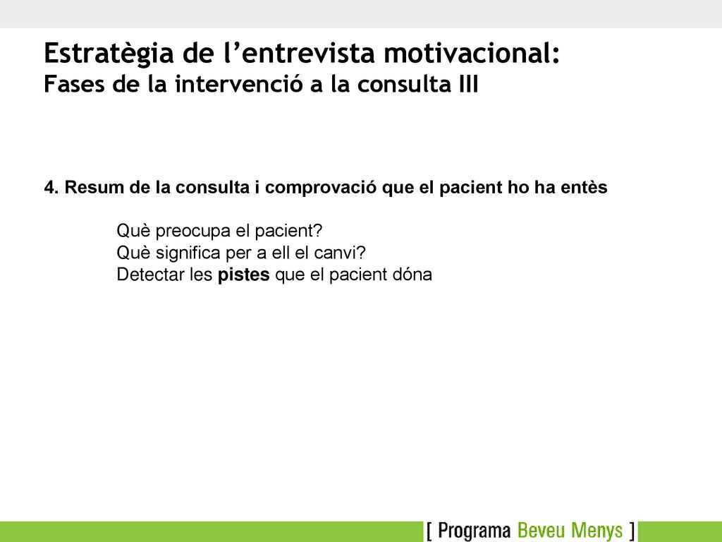 Estratègia de l’entrevista motivacional: Fases de la intervenció a la consulta III