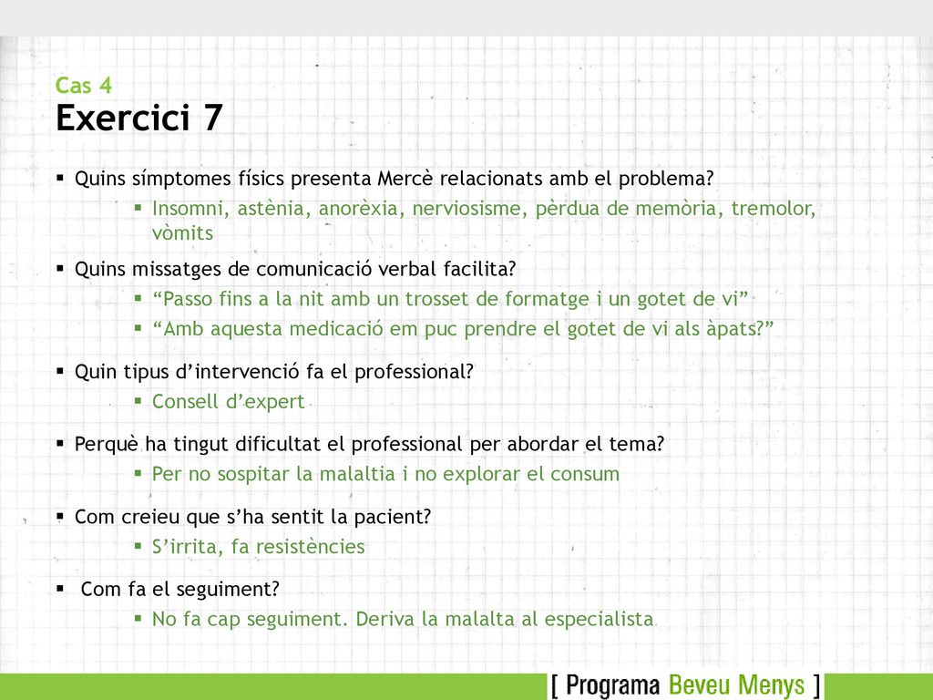 Cas 4 Exercici 7 Quins símptomes físics presenta Mercè relacionats amb el problema