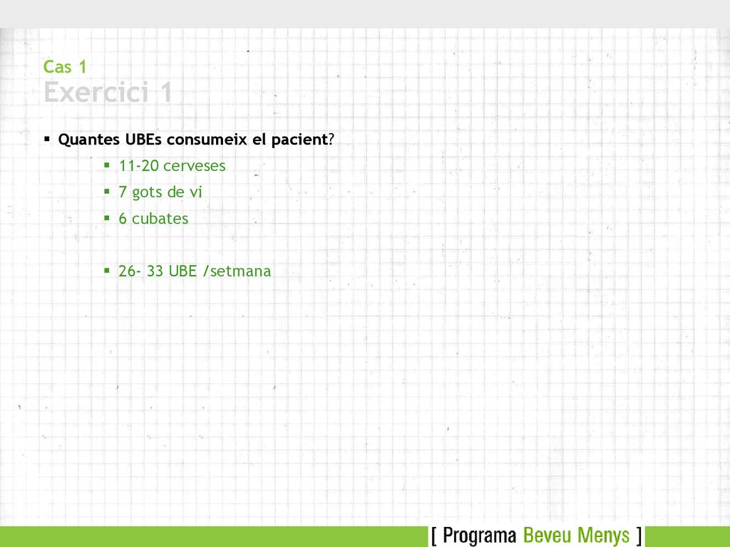 Cas 1 Exercici 1 Quantes UBEs consumeix el pacient cerveses