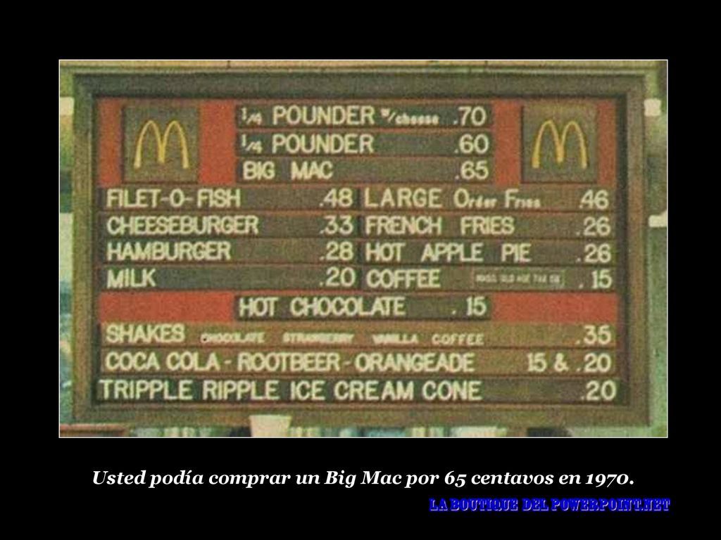 Usted podía comprar un Big Mac por 65 centavos en 1970.