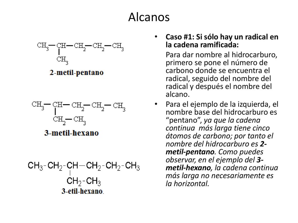 Alcanos Caso #1: Si sólo hay un radical en la cadena ramificada: