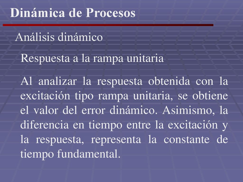 Dinámica de Procesos Análisis dinámico Respuesta a la rampa unitaria