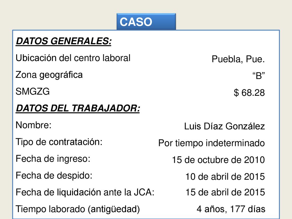 CASO DATOS GENERALES: Ubicación del centro laboral Puebla, Pue.