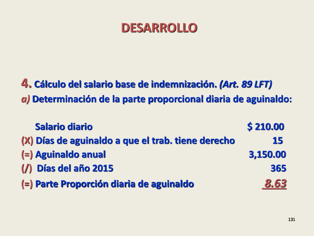 4. Cálculo del salario base de indemnización. (Art. 89 LFT)