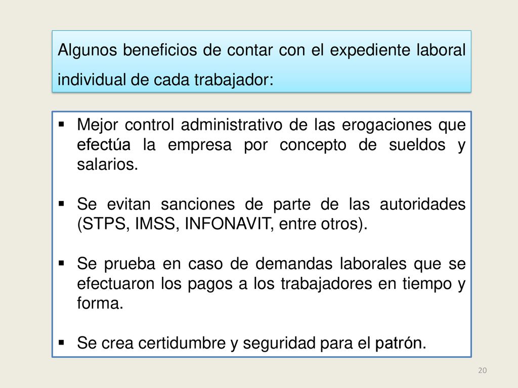 Algunos beneficios de contar con el expediente laboral individual de cada trabajador: