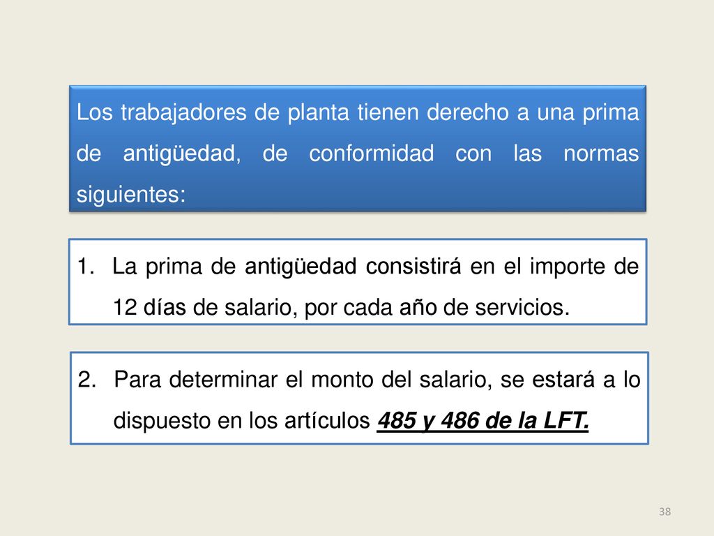 Los trabajadores de planta tienen derecho a una prima de antigüedad, de conformidad con las normas siguientes: