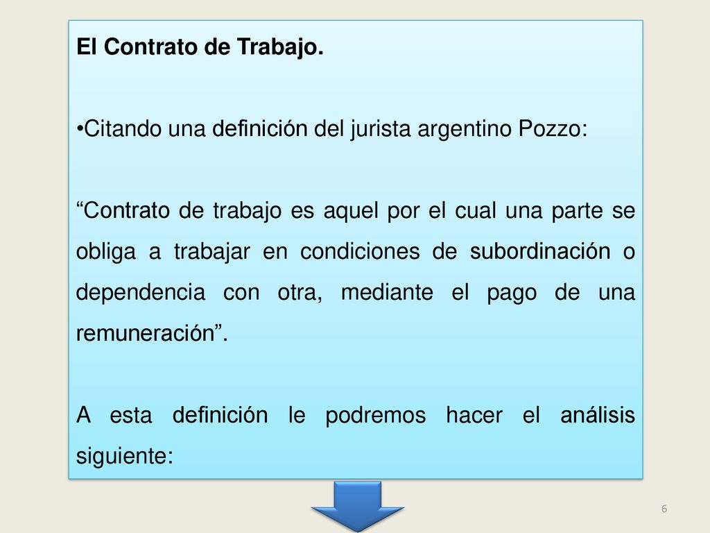 El Contrato de Trabajo. Citando una definición del jurista argentino Pozzo: